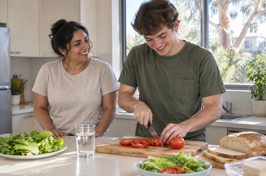 Behaviour support in Penrith: a young man preparing lunch with his support worker at home
