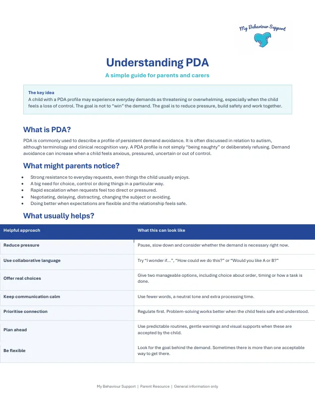 Preview of the Understanding PDA guide for parents and carers